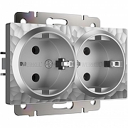 Розетка двойная с заземлением, без рамки Werkel Hammer серебряный W1272006 цвет Серебро