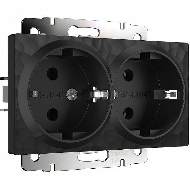 Розетка двойная с заземлением, без рамки Werkel Hammer черный W1272008 