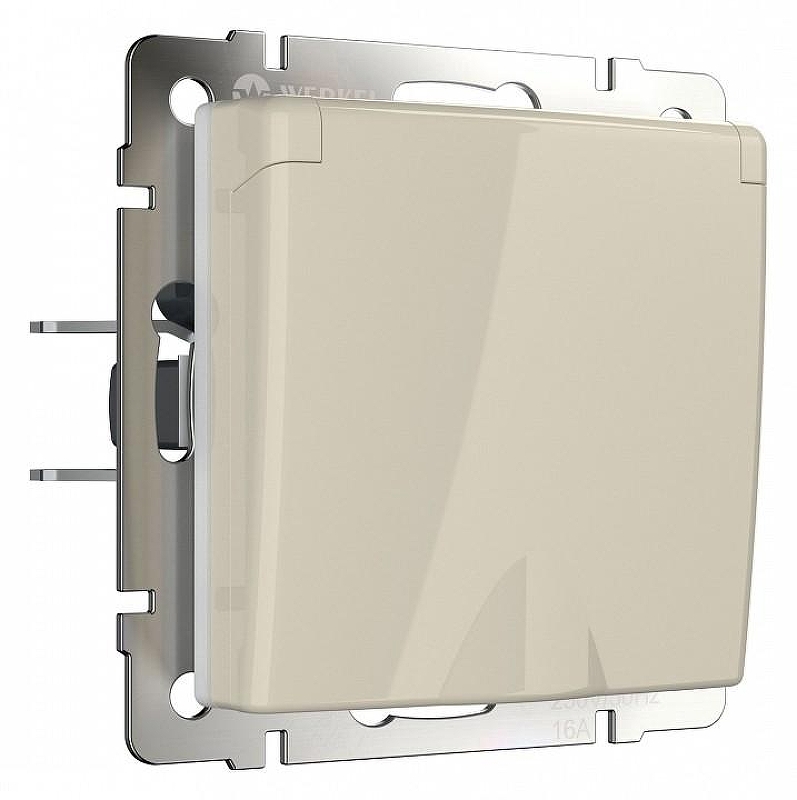 Розетка влагозащищенная с заземлением и со шторкой, без рамки с крышкой Werkel слоновая кость W1171203 