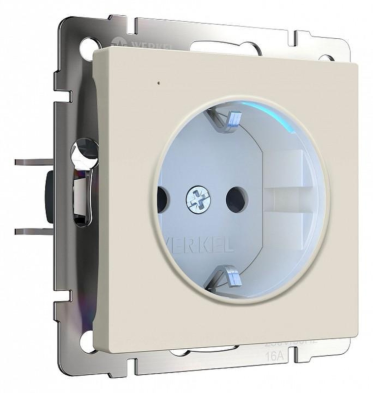 Розетка с заземлением с подсветкой, без рамки Werkel айвори матовый W1171462 