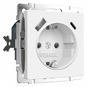 Розетка с заземлением и со шторкой и 2хUSB type A и C, без рамки Werkel белый матовый W1171761 цвет Белый
