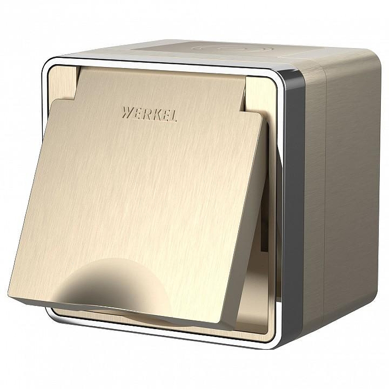 Розетка влагозащищенная с заземлением и со шторками Werkel Gallant (шампань рифленый) W5071210 