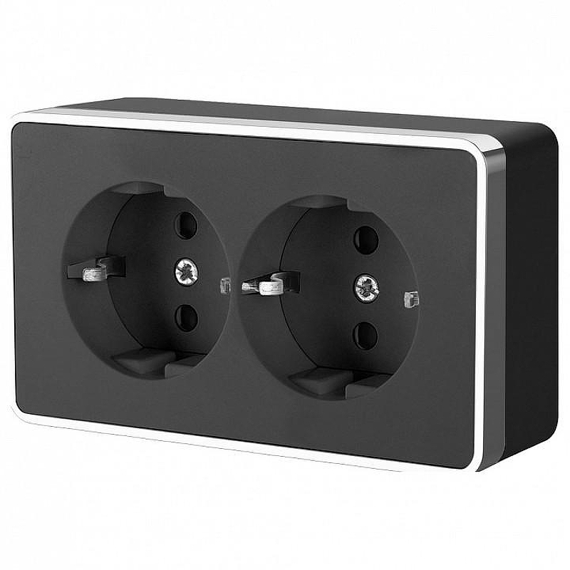 Розетка двойная с заземлением Werkel Gallant (черный/хром) W5072135 