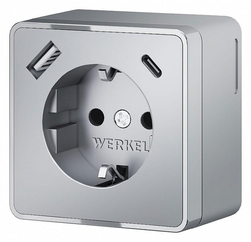 Розетка с заземлением и со шторками и USB Werkel Gallant (серебряный) W5071706 
