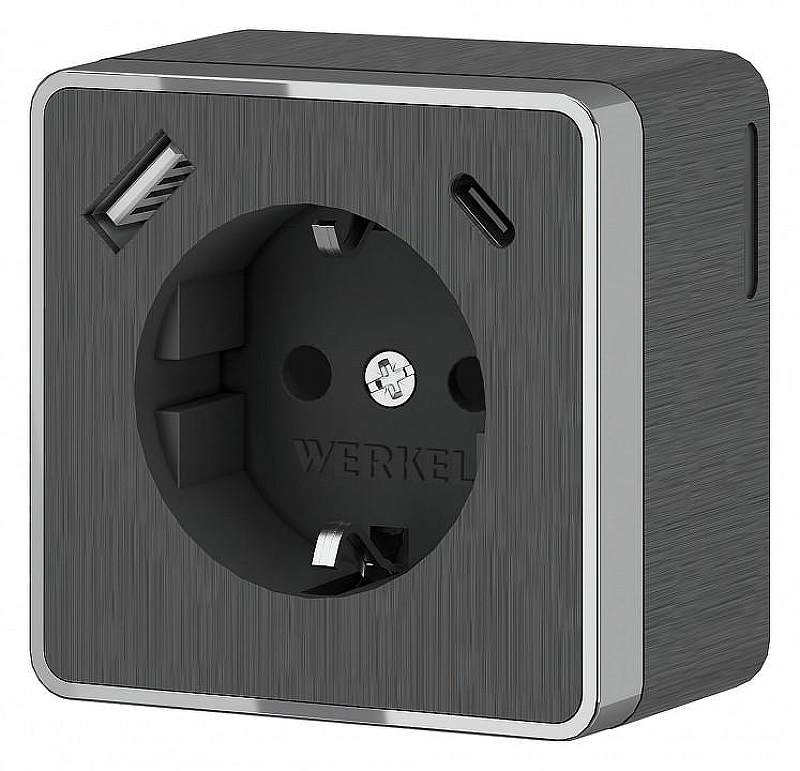 Розетка с заземлением и со шторками и USB Werkel Gallant (графит рифленый) W5071704 