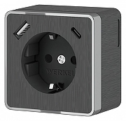 Розетка с заземлением и со шторками и USB Werkel Gallant (графит рифленый) W5071704 цвет Графит