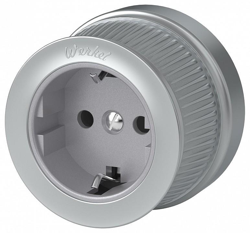 Розетка с заземлением Werkel Ретро (матовый хром) WL19-10-01 