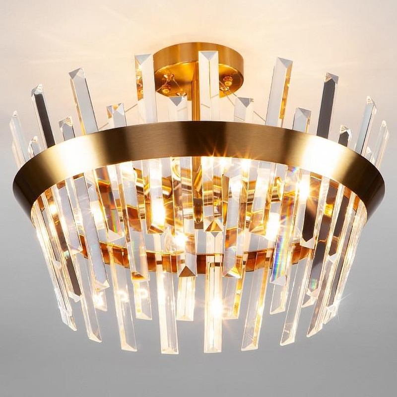 Светильник на штанге Eurosvet Steccato 10111/5 золотая бронза / прозрачный хрусталь Strotskis 