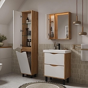 Шкаф пенал Volna Barney 40 pnBARNEY40-04 с бельевой корзиной цвет Белый Дуб гудзон-4