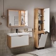 Зеркало со шкафом Volna Barney 80 R zsBARNEY80.R-04 с подсветкой цвет Белый Дуб гудзон-8