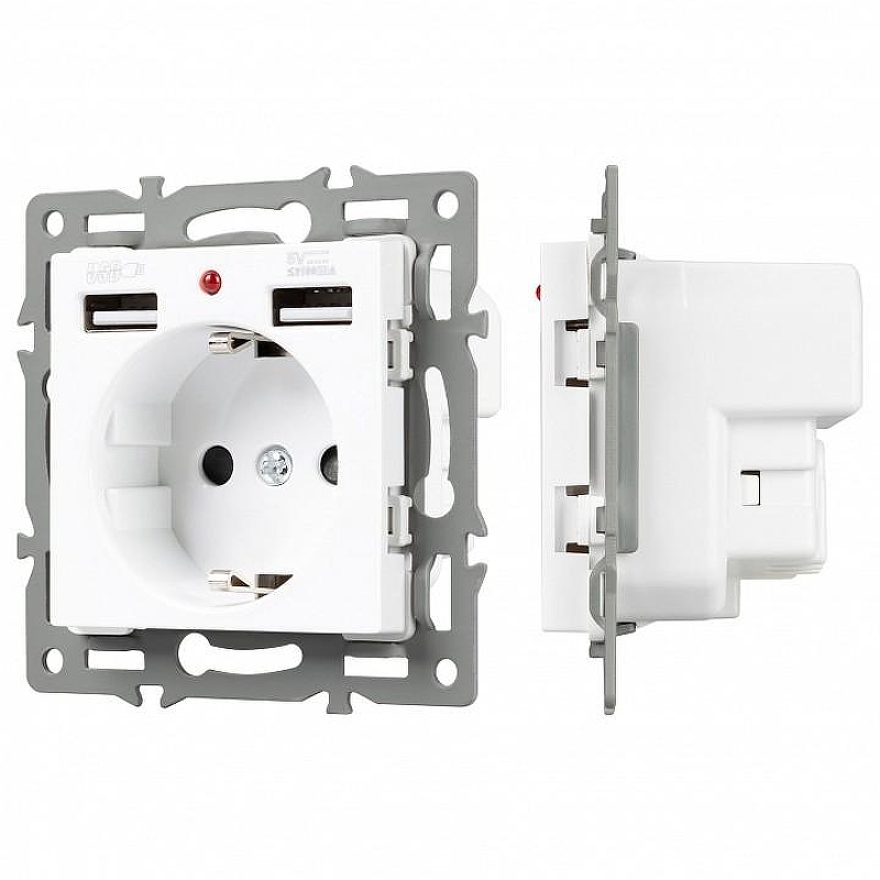 Розетка с заземлением и 2хUSB type A, без рамки Arlight SCT 043733 