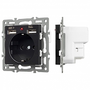 Розетка с заземлением и 2хUSB type A, без рамки Arlight SCT 043734 цвет Черный