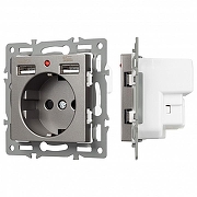 Розетка с заземлением и 2хUSB type A, без рамки Arlight SCT 043735 цвет Серый
