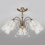 Люстра на штанге Eurosvet Floranse 30155/5 античная бронза цвет плафона/подвески Белый, Прозрачный, цвет арматуры Бронза, Прозрачный
