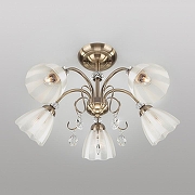 Люстра на штанге Eurosvet Floranse 30155/5 античная бронза цвет плафона/подвески Белый, Прозрачный, цвет арматуры Бронза, Прозрачный-1