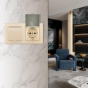 Розетка влагозащищенная с заземлением и со шторкой с крышкой Arte Milano SET06-2 SET06-2-41-1x2 shampan цвет Бежевый-1