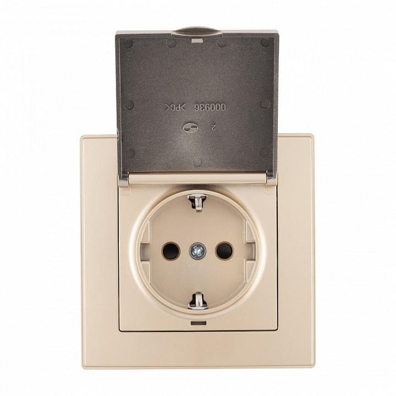 Розетка с заземлением и шторкой, с крышкой Arte Milano SET06-1 SET06-1-41-1 shampan 