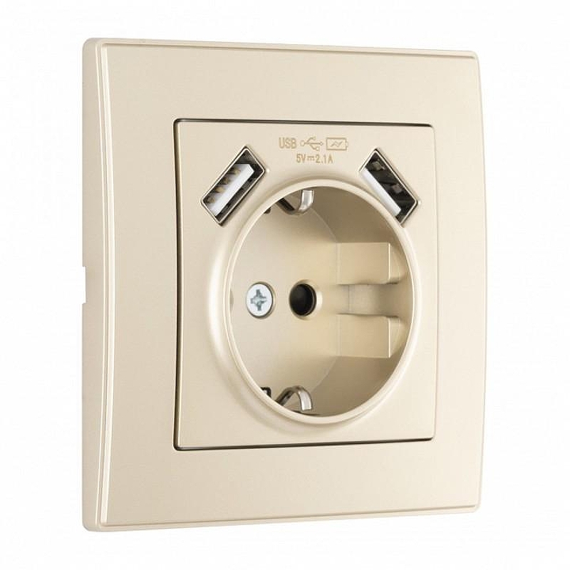 Розетка с заземлением и со шторкой и 2хUSB Arte Milano SET06-1 SET06-1-47-1 shampan 