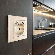 Розетка с заземлением и со шторкой и 2хUSB Arte Milano SET06-1 SET06-1-47-1 shampan цвет Бежевый-2