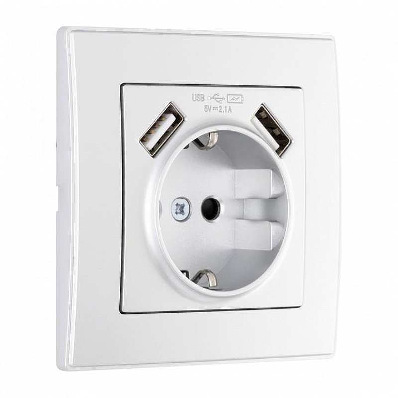 Розетка с заземлением и со шторкой и 2хUSB Arte Milano SET06-1 SET06-1-47-1 silver 