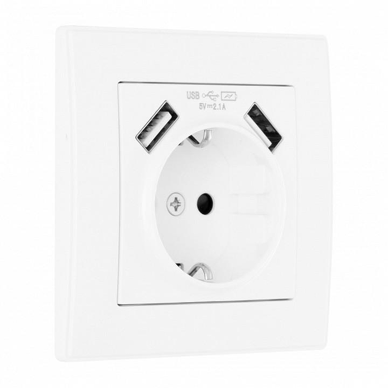 Розетка с заземлением и со шторкой и 2хUSB Arte Milano SET06-1 SET06-1-47-1 white 