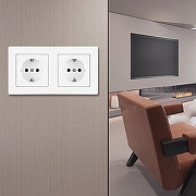 Розетка с заземлением и со шторкой Arte Milano SET06-2 SET06-2-40-1x2 white цвет Белый-1