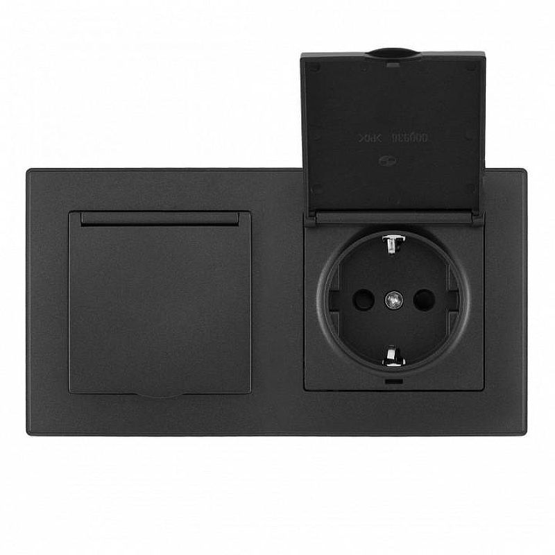 Розетка влагозащищенная с заземлением и со шторкой с крышкой Arte Milano SET06-2 SET06-2-41-1x2 black 
