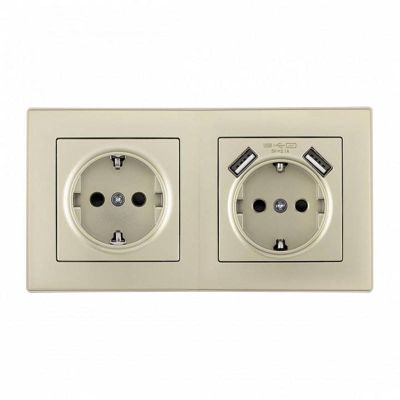 Розетка с заземлением и со шторкой и 2хUSB Arte Milano SET06-2 SET06-2-47-1-40-1 shampan 