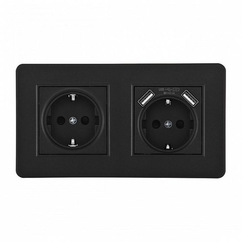 Розетка с заземлением и со шторкой и 2хUSB Arte Milano SET16-2 SET16-2-47-1-40-1 black 