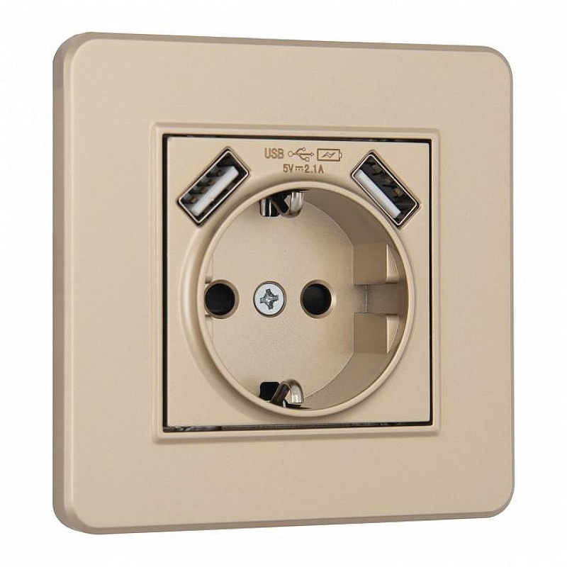 Розетка с заземлением и со шторкой и 2хUSB Arte Milano SET16-1 SET16-1-47-1 shampan 