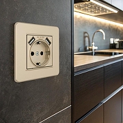 Розетка с заземлением и со шторкой и 2хUSB Arte Milano SET16-1 SET16-1-47-1 shampan цвет Бежевый-1