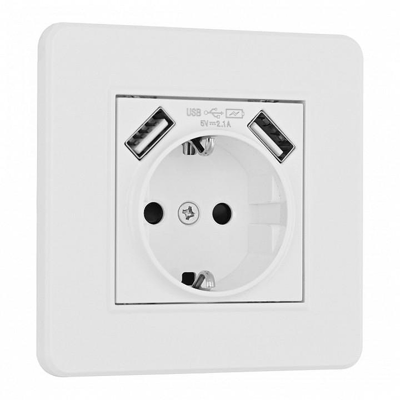 Розетка с заземлением и со шторкой и 2хUSB Arte Milano SET16-1 SET16-1-47-1 white 