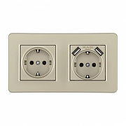 Розетка с заземлением и со шторкой и 2хUSB Arte Milano SET16-2 SET16-2-47-1-40-1 shampan цвет Бежевый