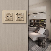 Розетка с заземлением и со шторкой и 2хUSB Arte Milano SET16-2 SET16-2-47-1-40-1 shampan цвет Бежевый-1
