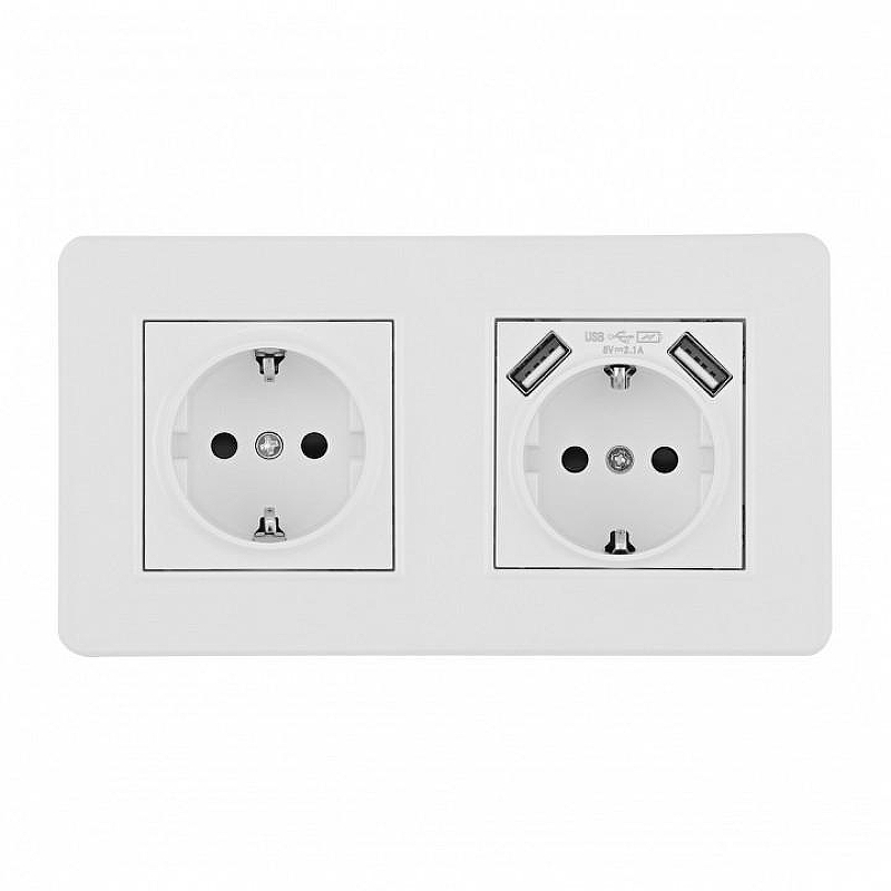 Розетка с заземлением и со шторкой и 2хUSB Arte Milano SET16-2 SET16-2-47-1-40-1 white 