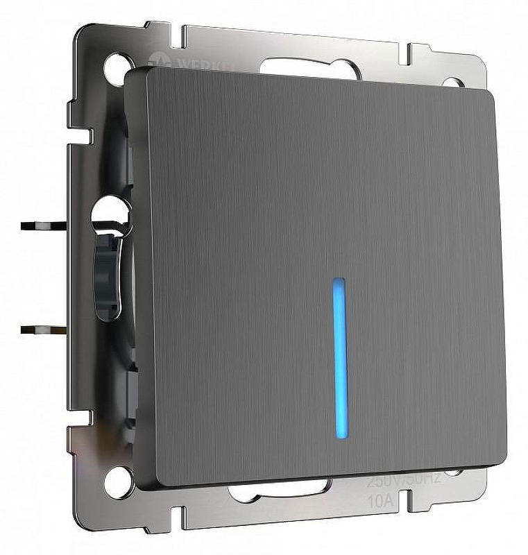 Выключатель проходной одноклавишный с подсветкой без рамки Werkel графит рифленый W1112104 