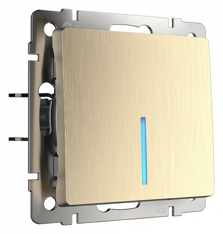 Выключатель проходной одноклавишный с подсветкой без рамки Werkel шампань рифленый W1112110 