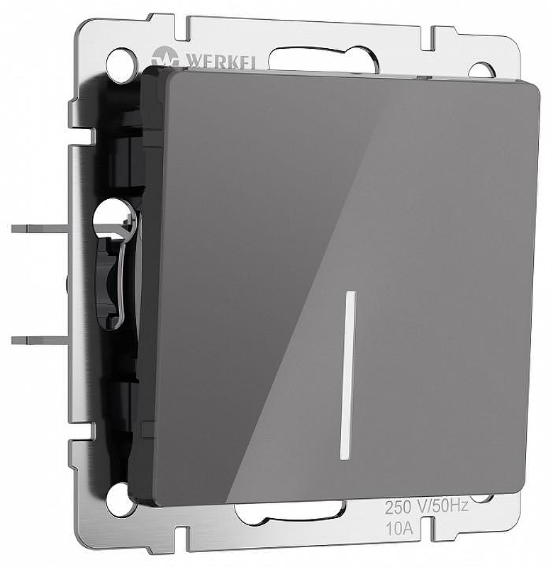 Выключатель проходной одноклавишный с подсветкой без рамки Werkel графит акрил W1112144 