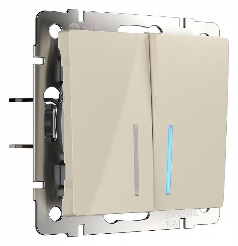 Выключатель проходной двухклавишный с подсветкой без рамки Werkel слоновая кость W1120103 