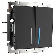 Выключатель двухклавишный с подсветкой без рамки Werkel черный матовый W1120108 цвет Черный