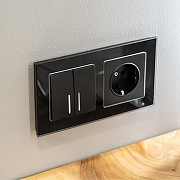 Выключатель двухклавишный с подсветкой без рамки Werkel черный матовый W1120108 цвет Черный-1