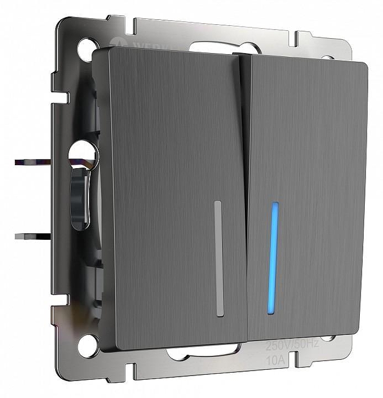 Выключатель двухклавишный с подсветкой без рамки Werkel графит рифленый W1120104 