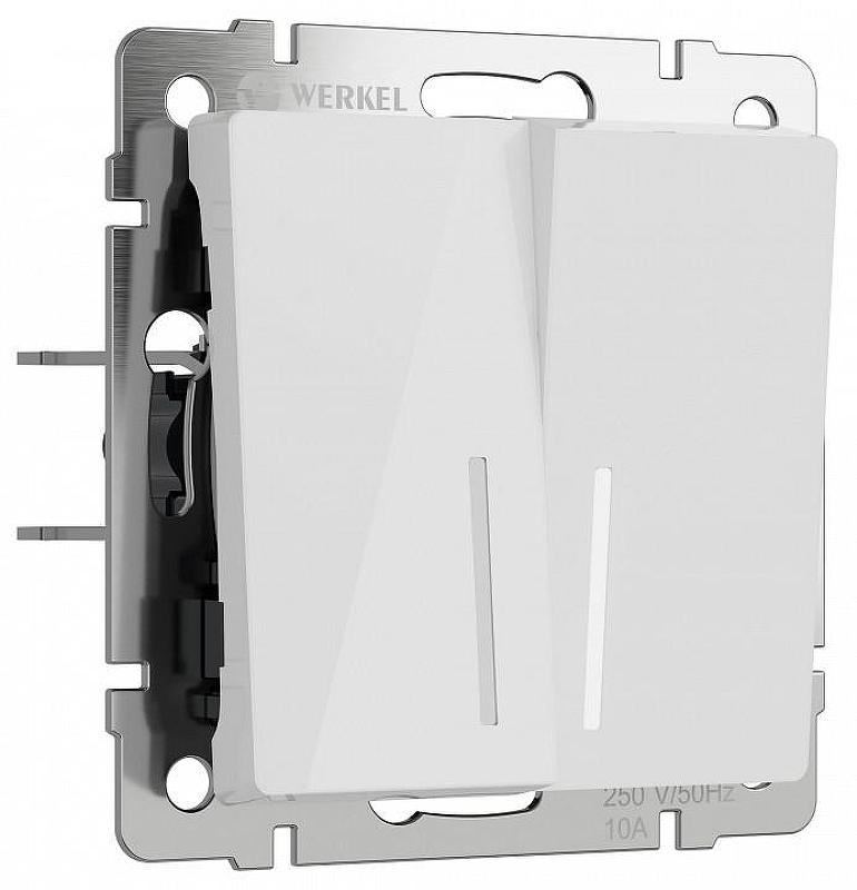 Выключатель двухклавишный с подсветкой без рамки Werkel белый акрил W1120141 