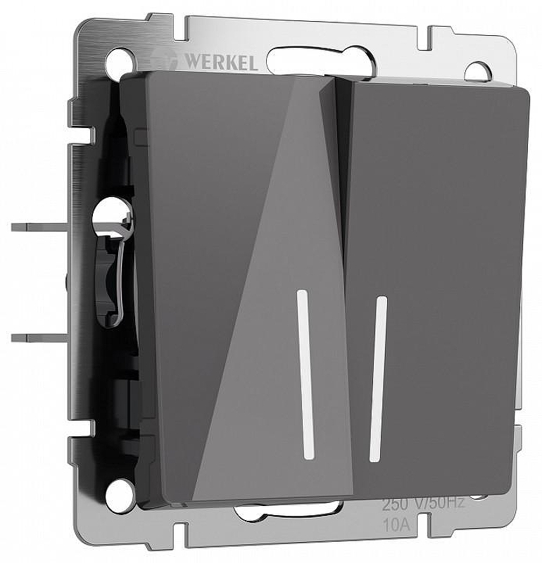 Выключатель двухклавишный с подсветкой без рамки Werkel графит акрил W1120144 