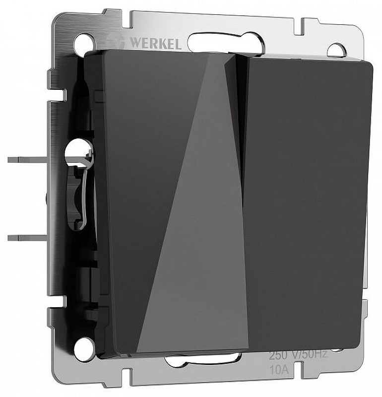 Выключатель проходной двухклавишный без рамки Werkel черный акрил W1122048 