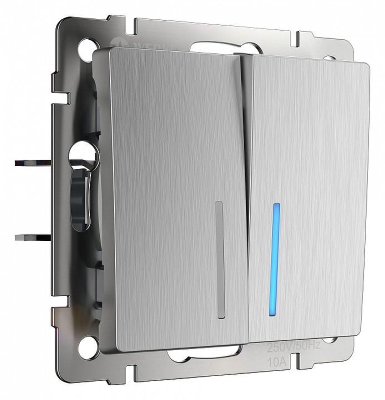 Выключатель проходной двухклавишный с подсветкой без рамки Werkel cеребряный рифленый W1122109 