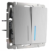 Выключатель проходной двухклавишный с подсветкой без рамки Werkel cеребряный рифленый W1122109 цвет Серебро