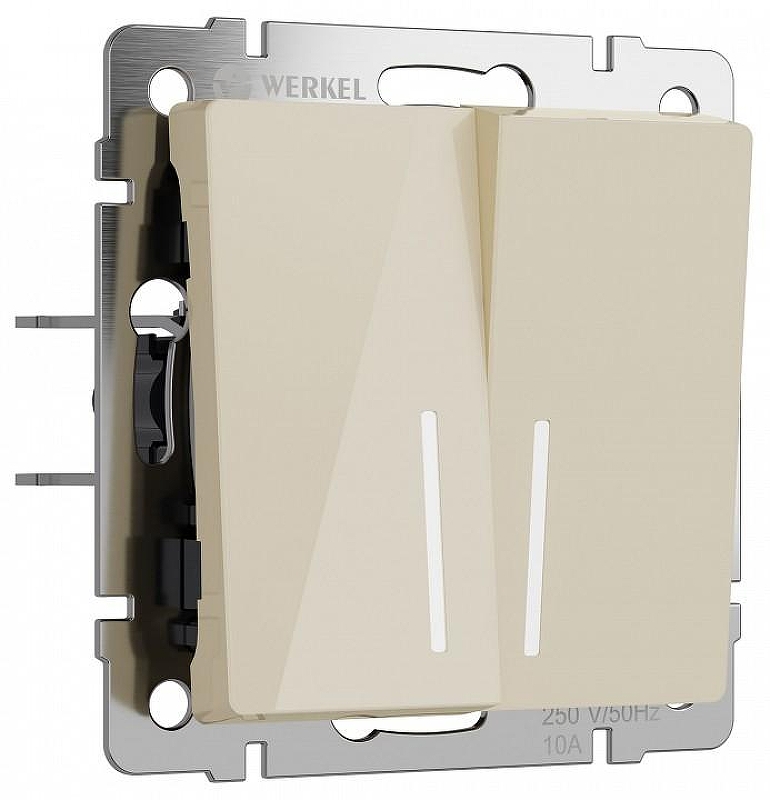 Выключатель проходной двухклавишный с подсветкой без рамки Werkel айвори акрил W1122143 