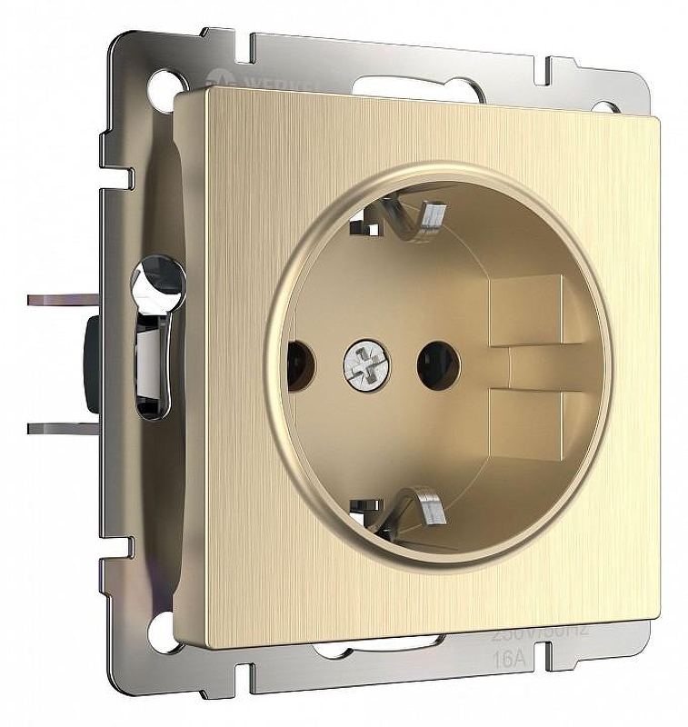 Розетка с заземлением и со шторками, без рамки Werkel шампань рифленый W1171110 