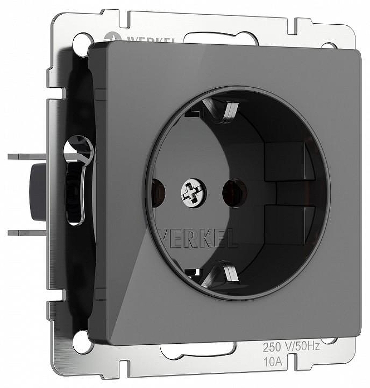 Розетка с заземлением и со шторками, без рамки Werkel графит акрил W1171144 